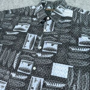 Tori Richard Shirt Mens XL Black 100% Cotton Lawn Nautical Boat Hawaiian Aloha